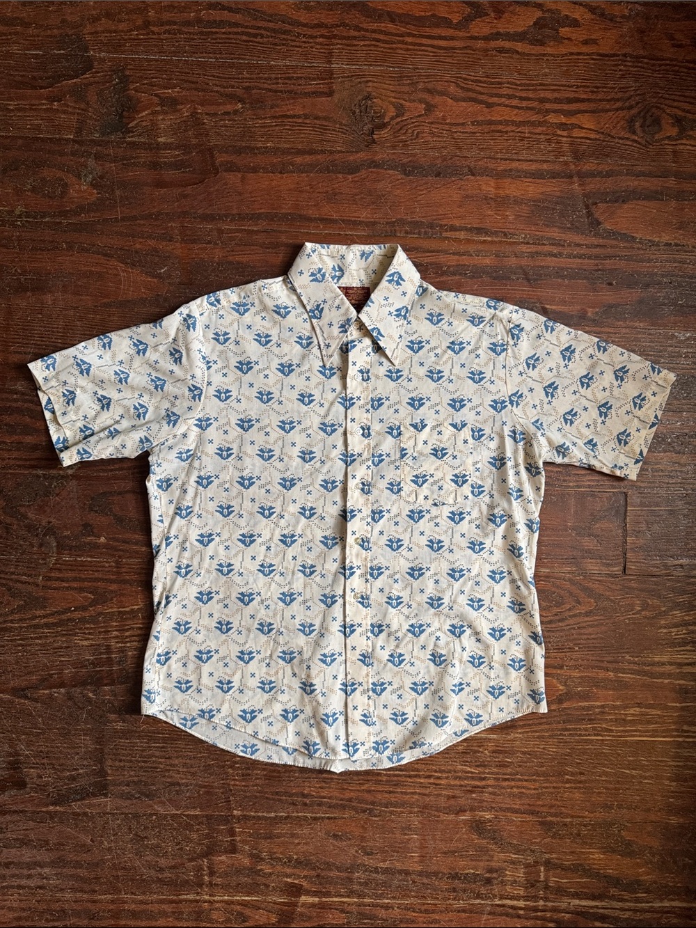 VTG Sears Perma-Prest White Short Sleeve Button-Up Shirt with Abstract Print XL